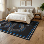 6'x9' Blue Charcoal Race Track Design Washable Area Rug