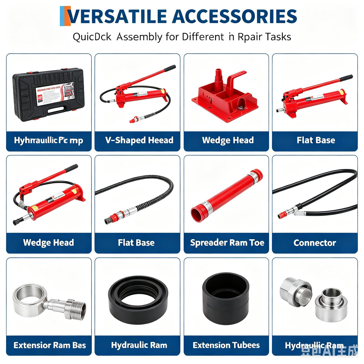10 Ton Porta Power Hydraulic Jack Ram Kit - Hand Pump, 3.9/4.7 ft