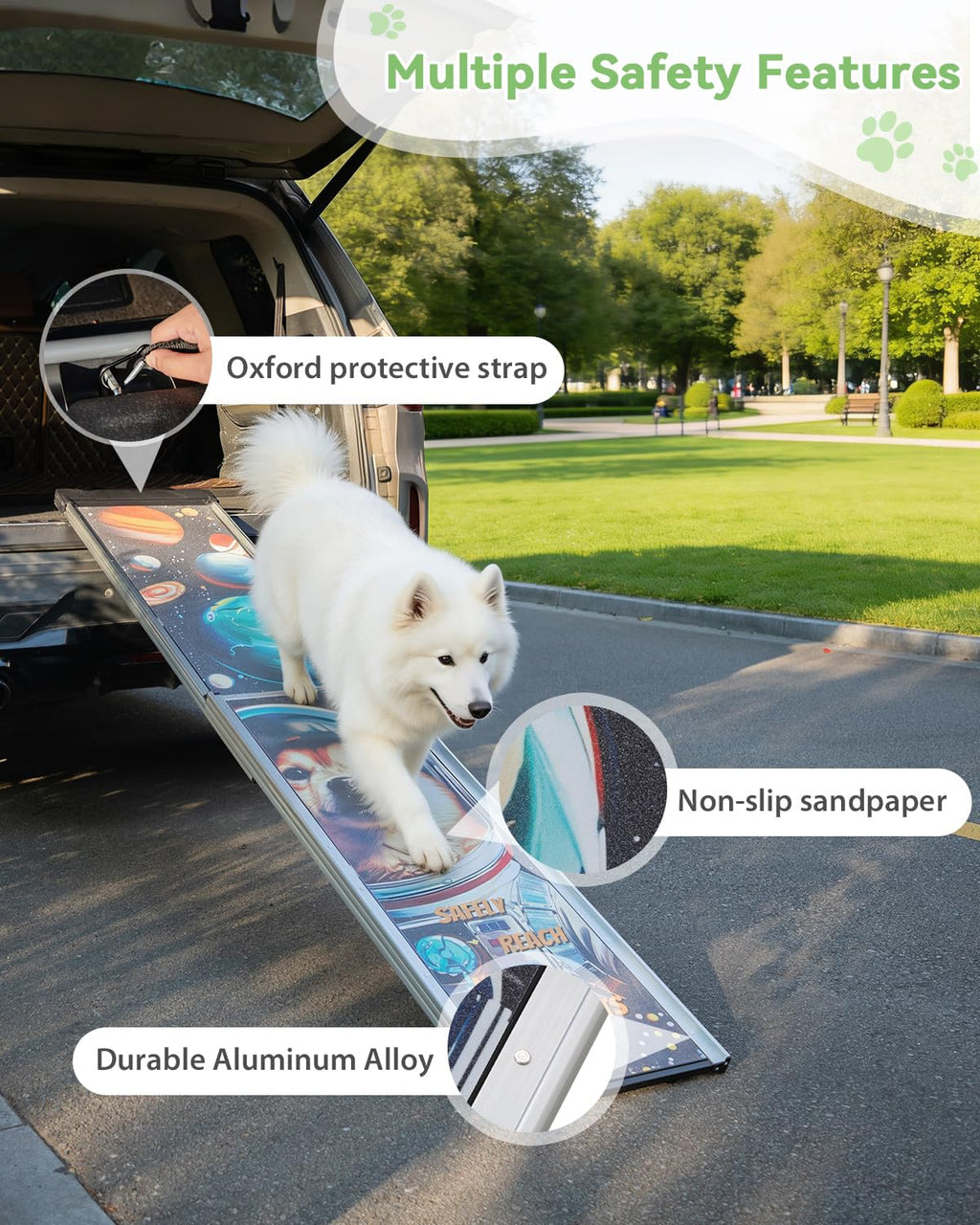 COZIWOW Extra-Long Foldable Aluminum Dog Ramp for Car SUV, 330LBS Heavy Duty Pet Ramp with Handles, Gentle Slope for Joint Care, Portable for Small Medium Large Senior Dogs