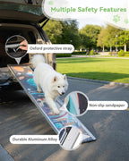 COZIWOW Extra-Long Foldable Aluminum Dog Ramp for Car SUV, 330LBS Heavy Duty Pet Ramp with Handles, Gentle Slope for Joint Care, Portable for Small Medium Large Senior Dogs