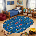 7x10ft Dual Lane Race Track Children Rug for Bedroom Black and White Checkered Start Line Car Rug Play Mat Non-Slip Easy Care Low-Pile Carpet for Racing Car Party Decor