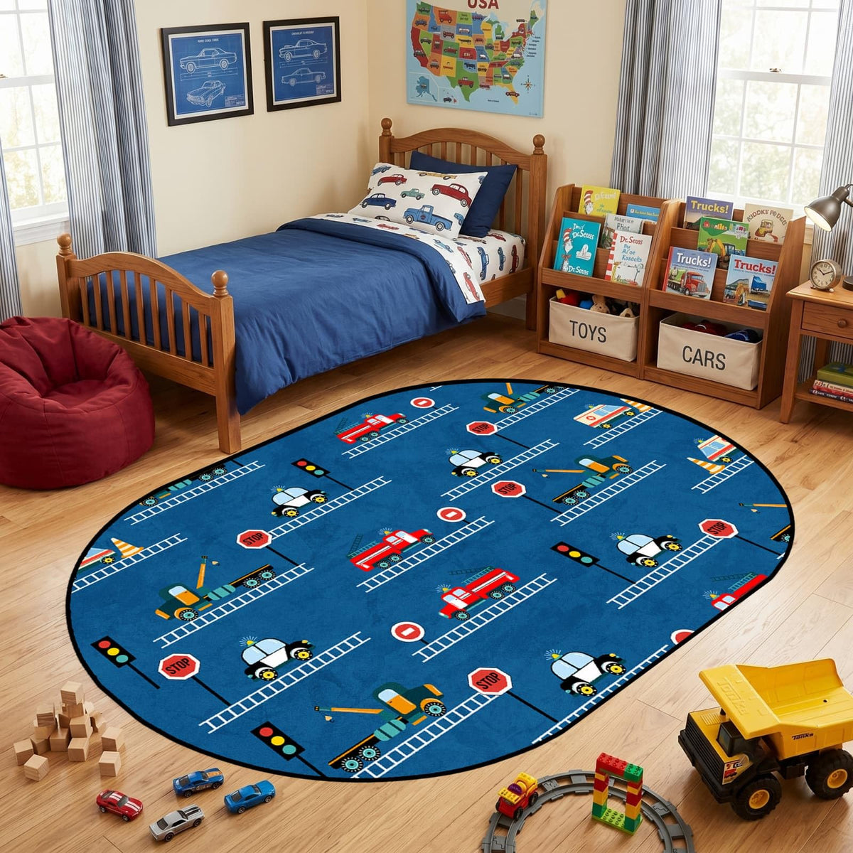 7x10ft Dual Lane Race Track Children Rug for Bedroom Black and White Checkered Start Line Car Rug Play Mat Non-Slip Easy Care Low-Pile Carpet for Racing Car Party Decor