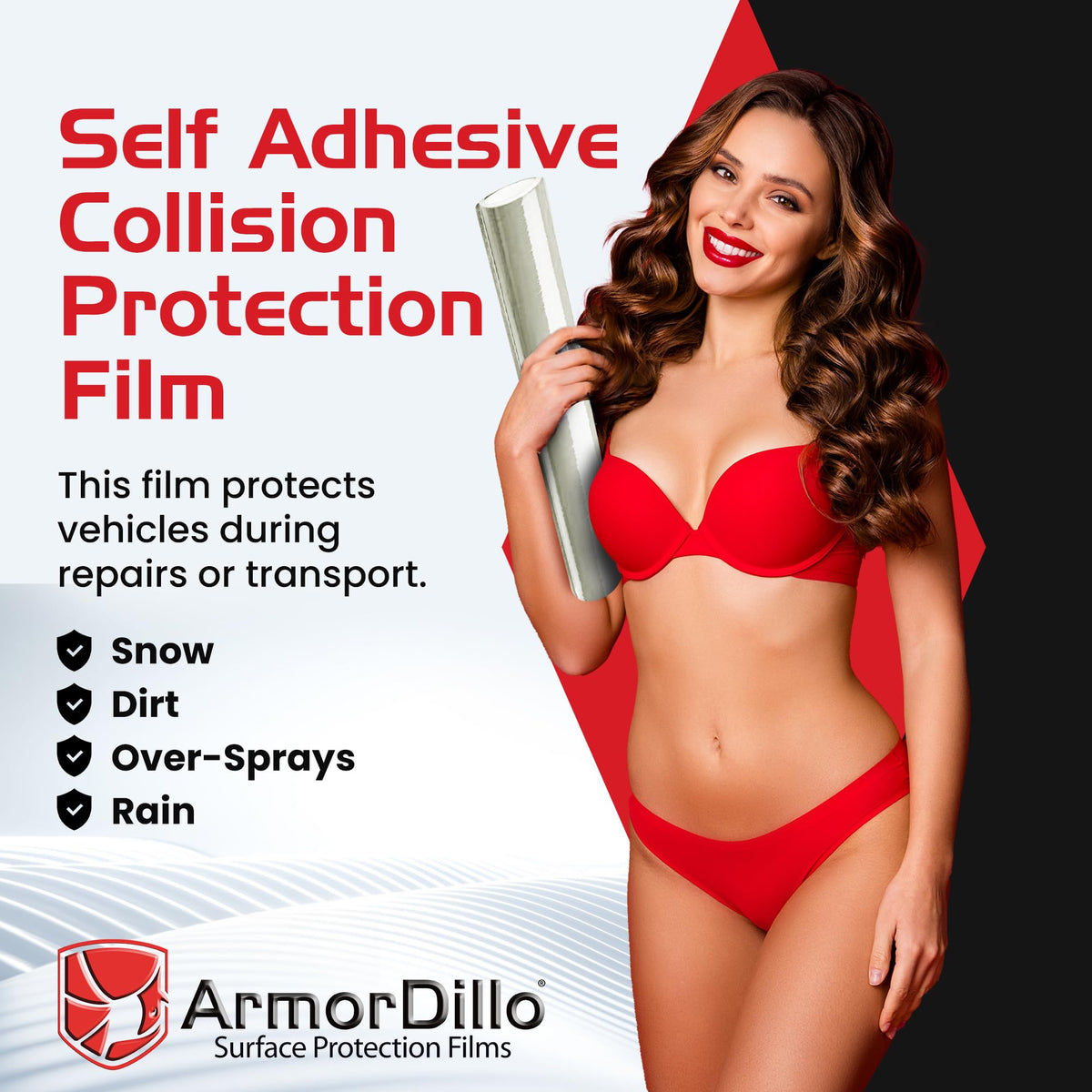 39.22 Per Roll Free Utility Knife ArmorDillo High Tack Collision Wrap - 5 Rolls (1Case) 3 Mil 3Ply Self Adhesive Crash Wrap for Cars, Collision, Towing, 60 Day UVI Protect - 36" x100ft