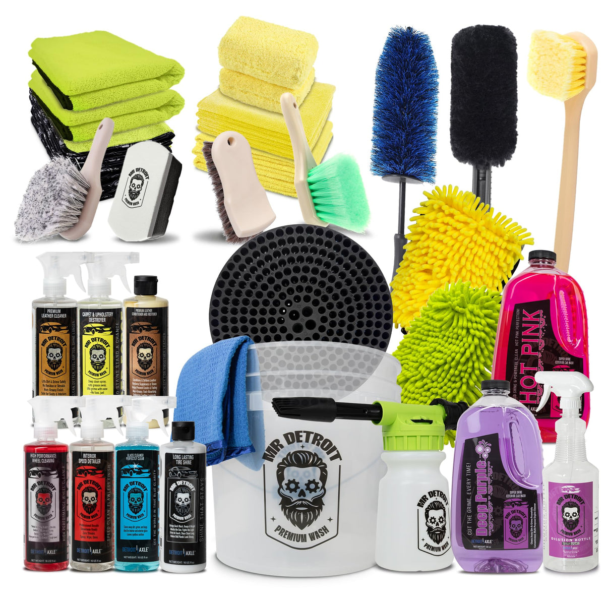 Mr. Detroit - 29pc Car Wash Kit Foam Blaster, Car Care Cleaners, Bucket