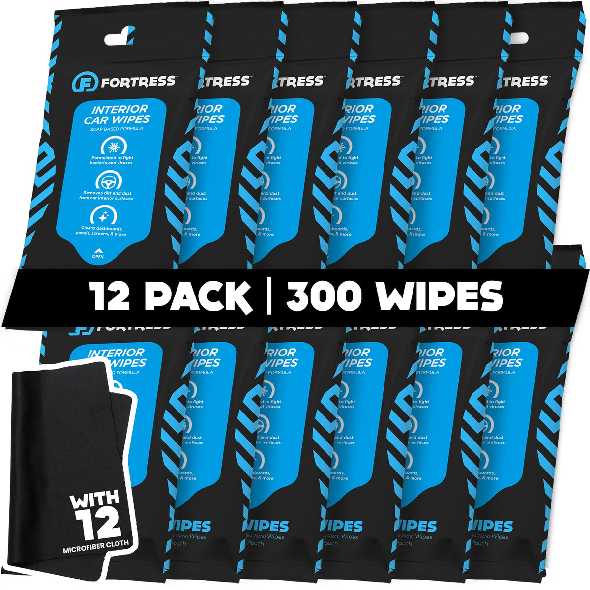 Fortress Car Interior Cleaner Wipes, Microfiber Cloth (25 ct, Pack of 63)