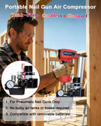 Cordless Portable Air Compressor Pump for 1/4" Pneumatic Nail Guns