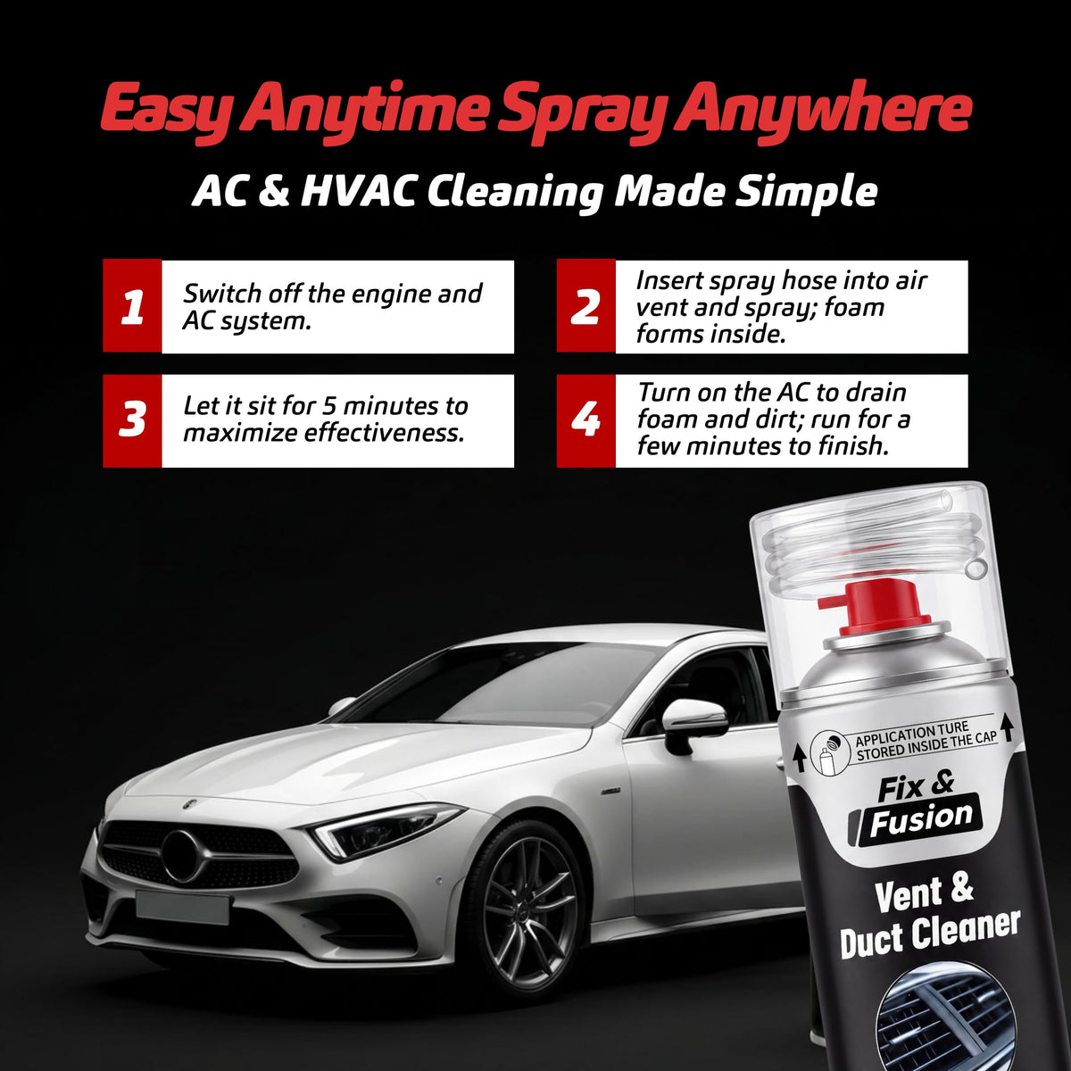 FIX & FUSION A/C Vent and Duct Cleaner (13.5 oz)| Foaming Spray for Car Air Conditioner | Freshens & Cleans Dust Build-Up | Fast, No-Rinse Formula | Automotive HVAC Refresher & Detailer (12 Pack)