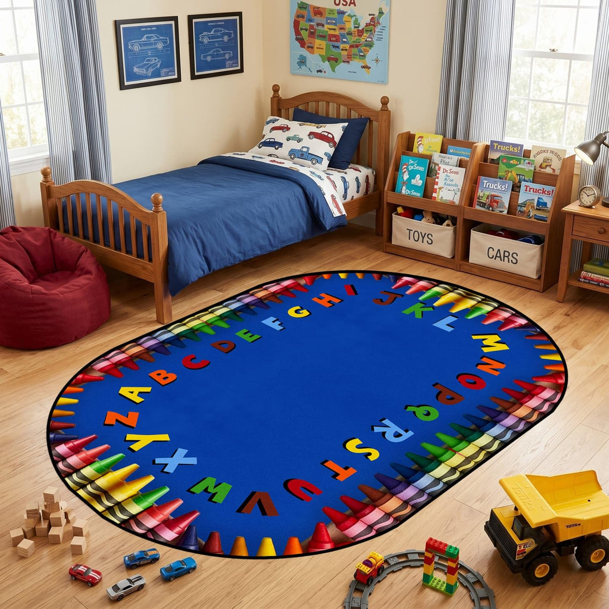 7x10ft Dual Lane Race Track Children Rug for Bedroom Black and White Checkered Start Line Car Rug Play Mat Non-Slip Easy Care Low-Pile Carpet for Racing Car Party Decor