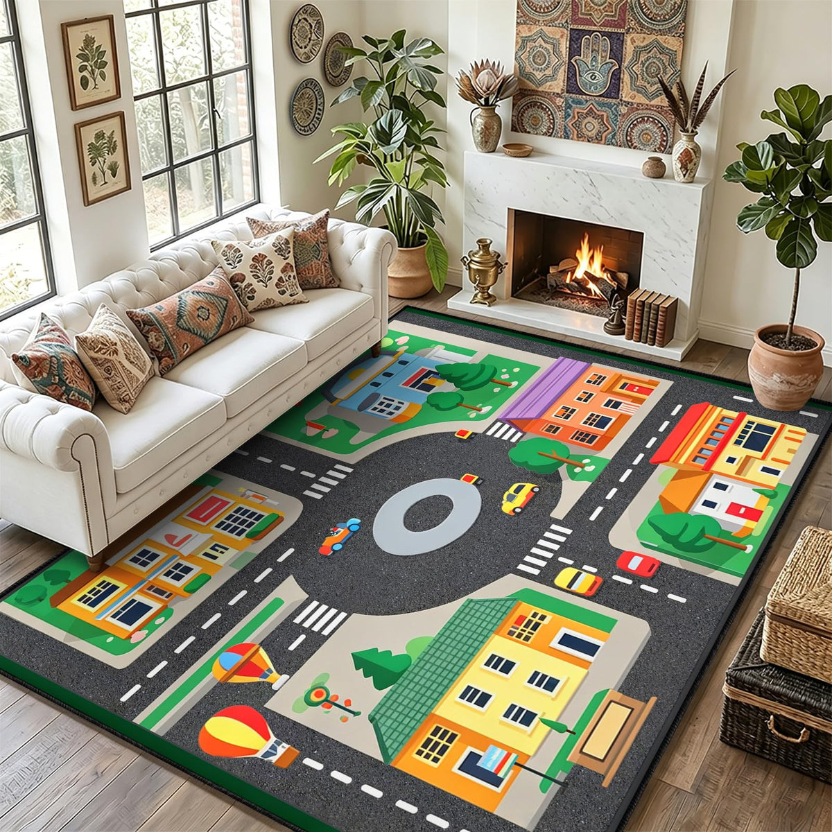 Kids Educational Area Rug 6x9, Kids Car Road Playroom Rug