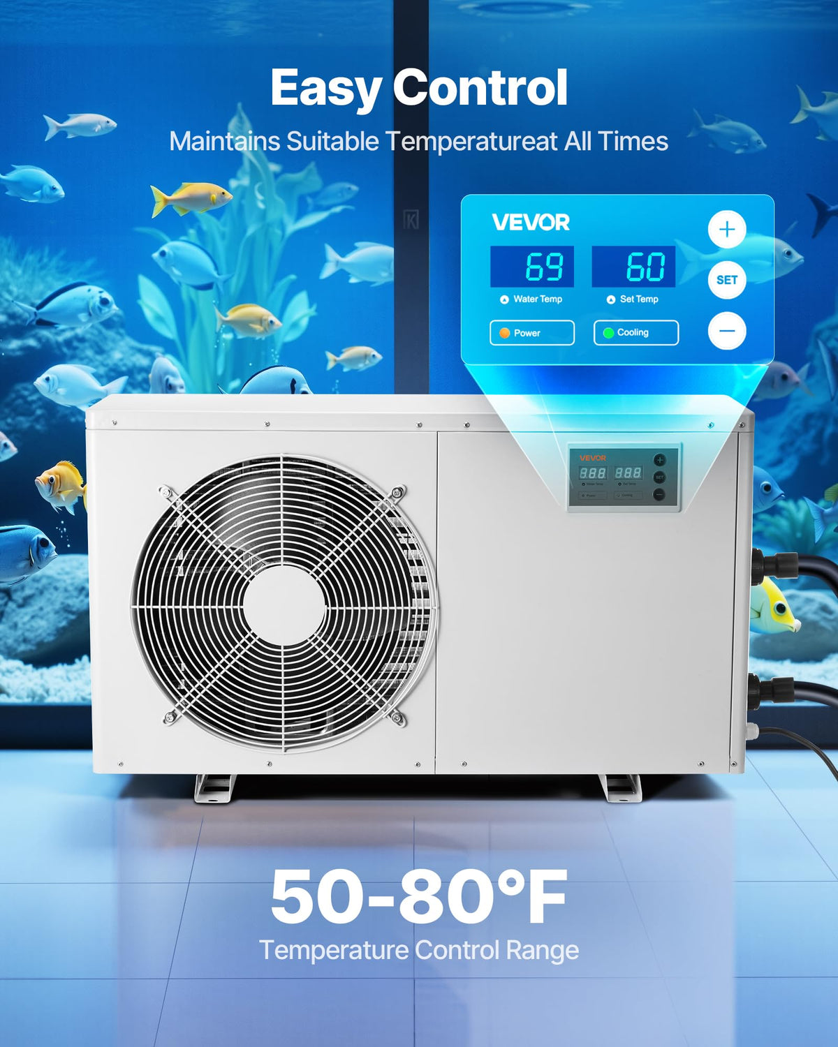 VEVOR Aquarium Chiller, 500 Gallon, 1-1/2 HP Water Chiller for Hydroponics