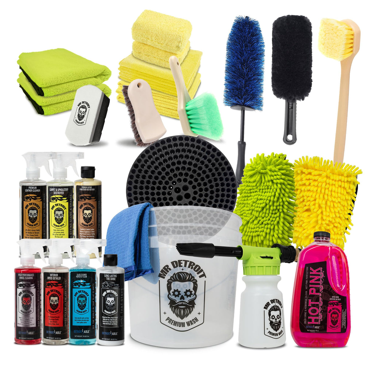Mr. Detroit - 25pc Car Wash Kit with Foam Blaster, Bucket, Car Care