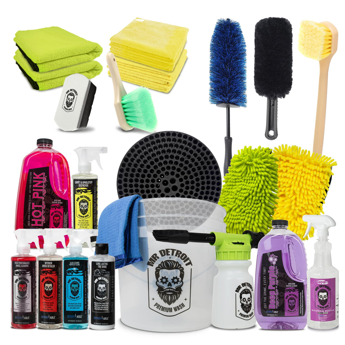 Mr. Detroit - 23pc Car Wash Kit with Foam Blaster, Bucket and Filter, Car