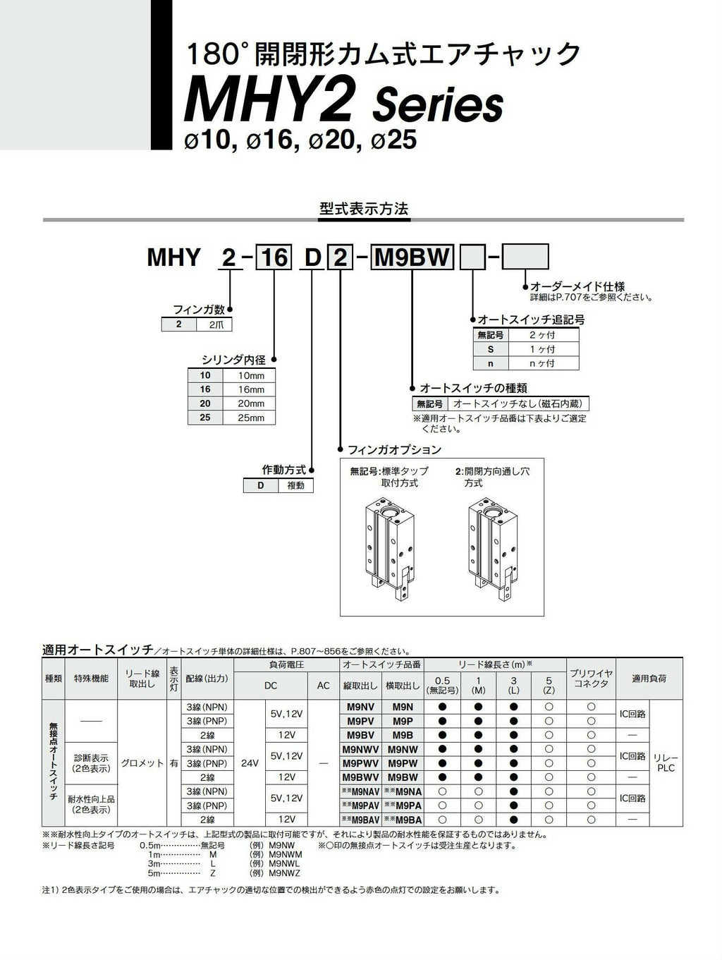 SMC MHY2-20D-M9BVL 180 Angular Type, 3 Meter Lead Wire, AIR Gripper, Piston/CAM GRIPPING Design
