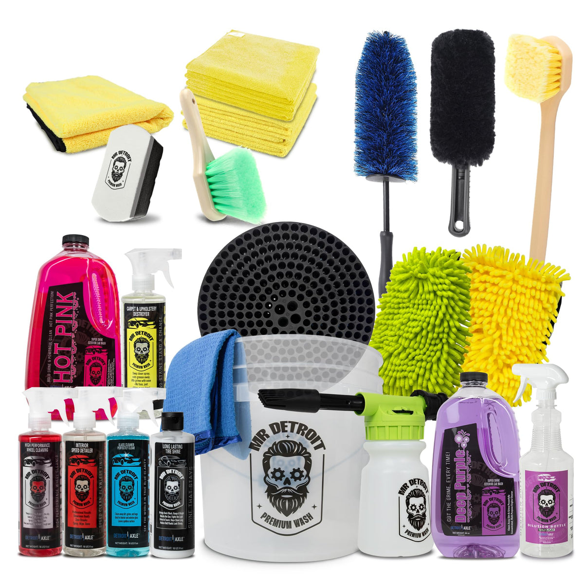 Mr. Detroit - 22pc Car Wash Kit with Foam Blaster, Bucket and Filter, Car