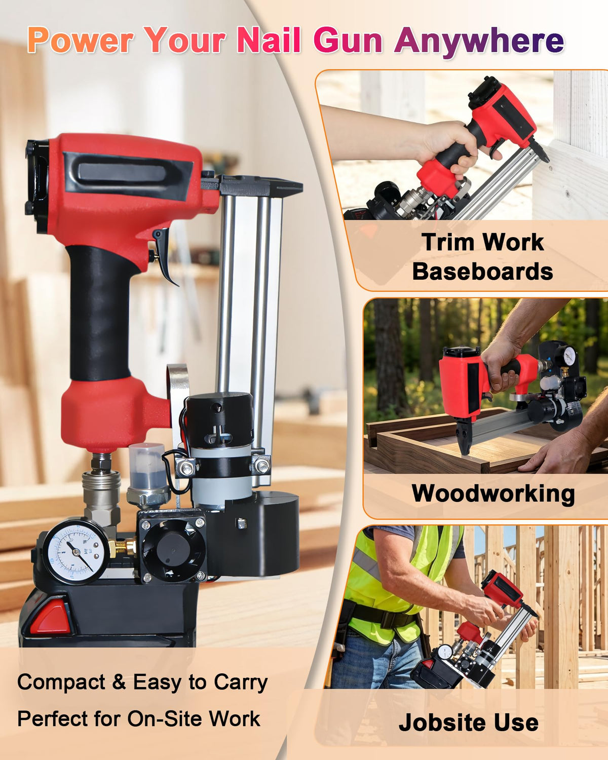 Cordless Portable Air Compressor Pump for 1/4" Pneumatic Nail Guns