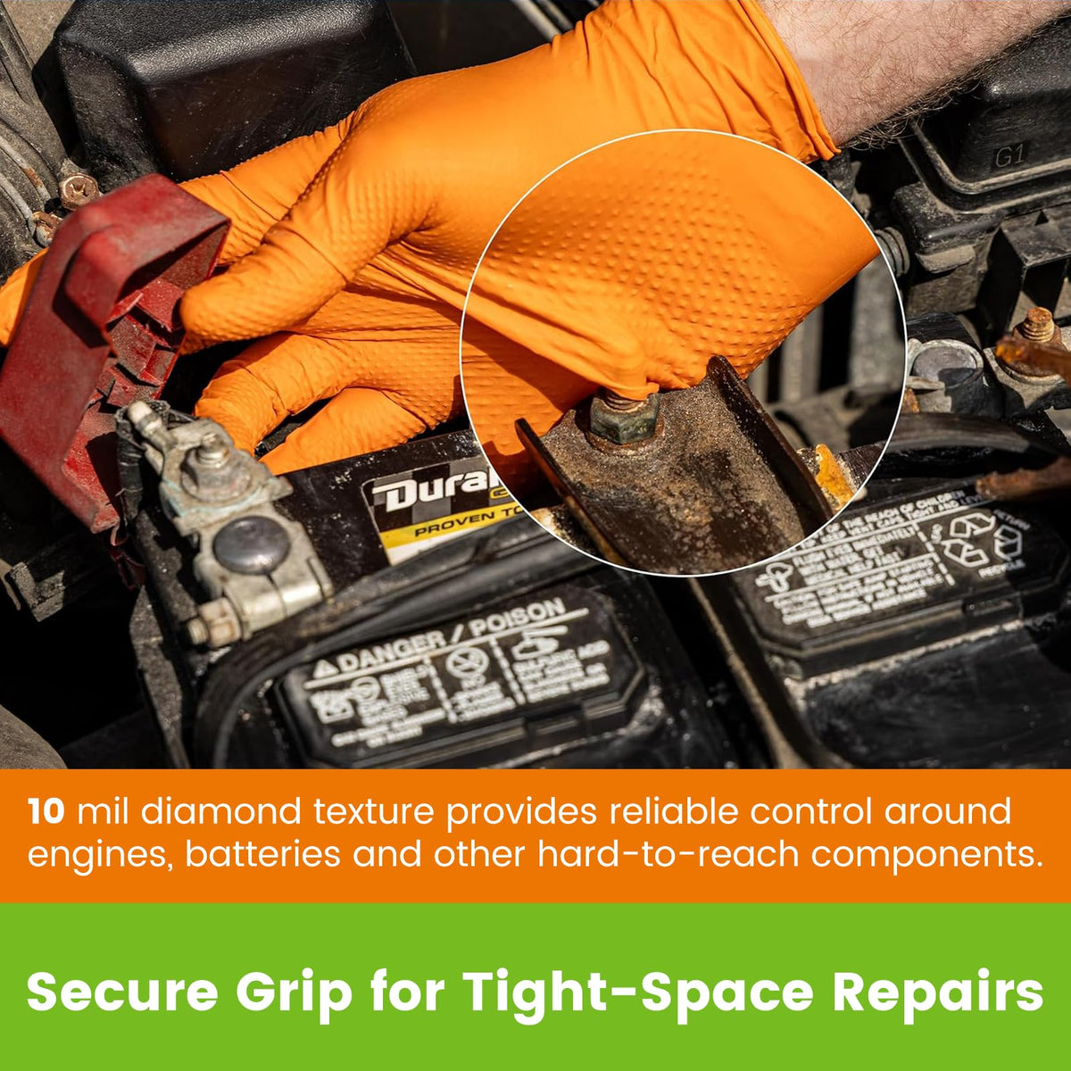 TREEGO 10 Mil Orange Nitrile Mechanic Gloves, Diamond Grip, 1000 Count M