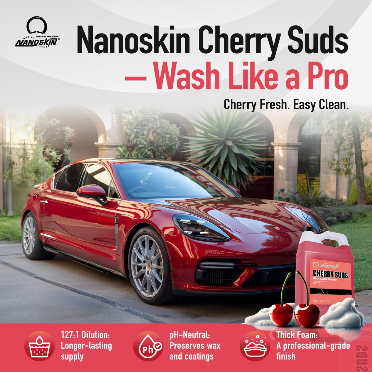 Nanoskin CHERRY SUDS Car Wash Shampoo for Foaming, 30 Gallon