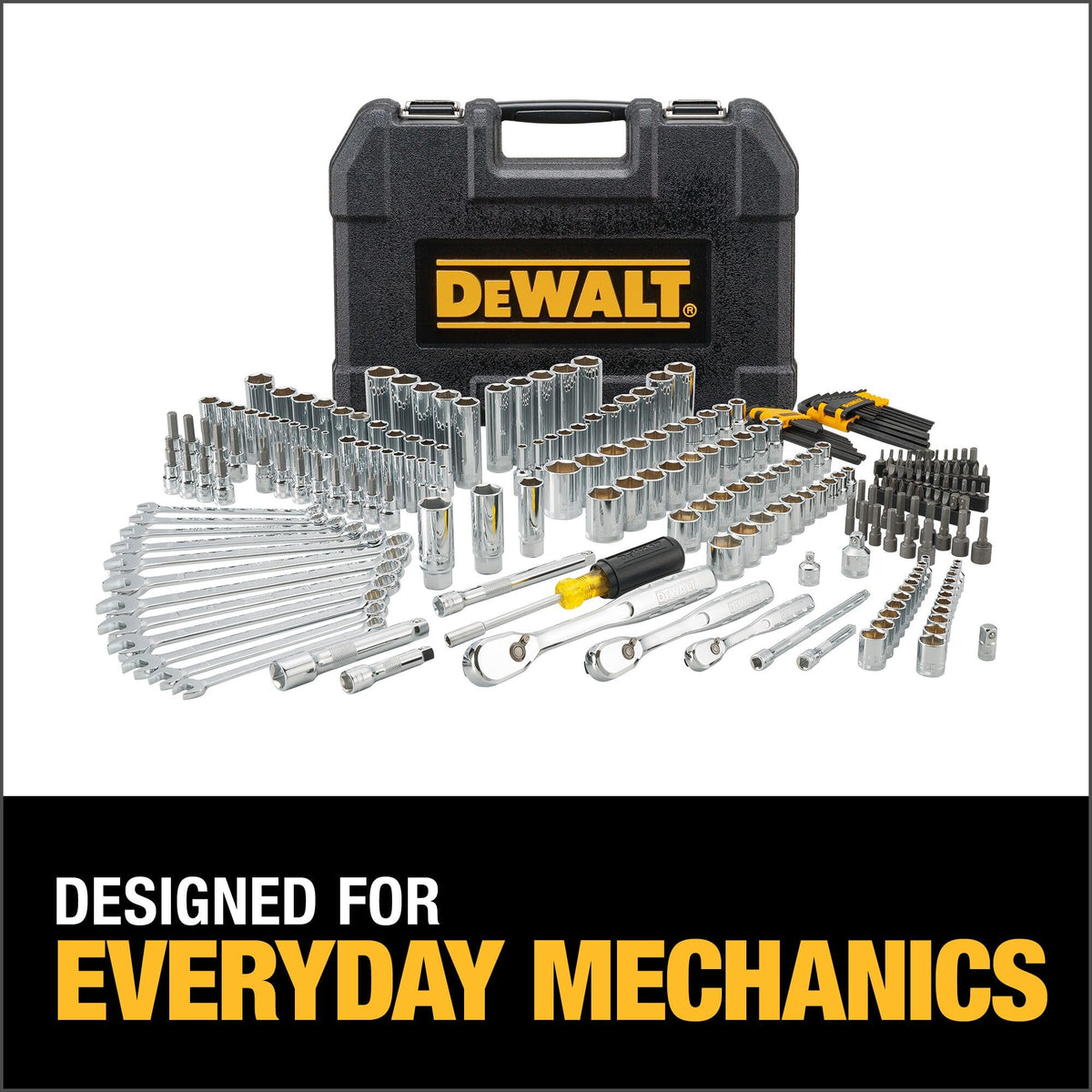 DEWALT Mechanic Tool Set, 247-Piece, 1/4 in., 3/8 in. and 1/2 in. Drive, SAE, Ratchets, Sockets, Hex Keys, Combination Wrenches, Polish Chrome Finish (DWMT81535)
