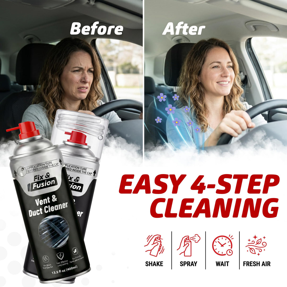 FIX & FUSION A/C Vent and Duct Cleaner (13.5 oz)| Foaming Spray for Car Air Conditioner | Freshens & Cleans Dust Build-Up | Fast, No-Rinse Formula | Automotive HVAC Refresher & Detailer (12 Pack)