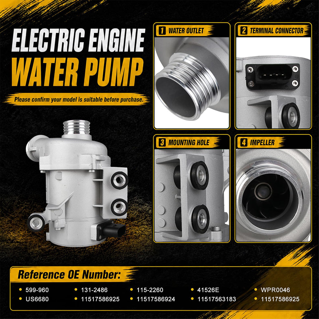 Electric Engine Water Pump W/Aluminium Thermostat Compatible with BMW N52
