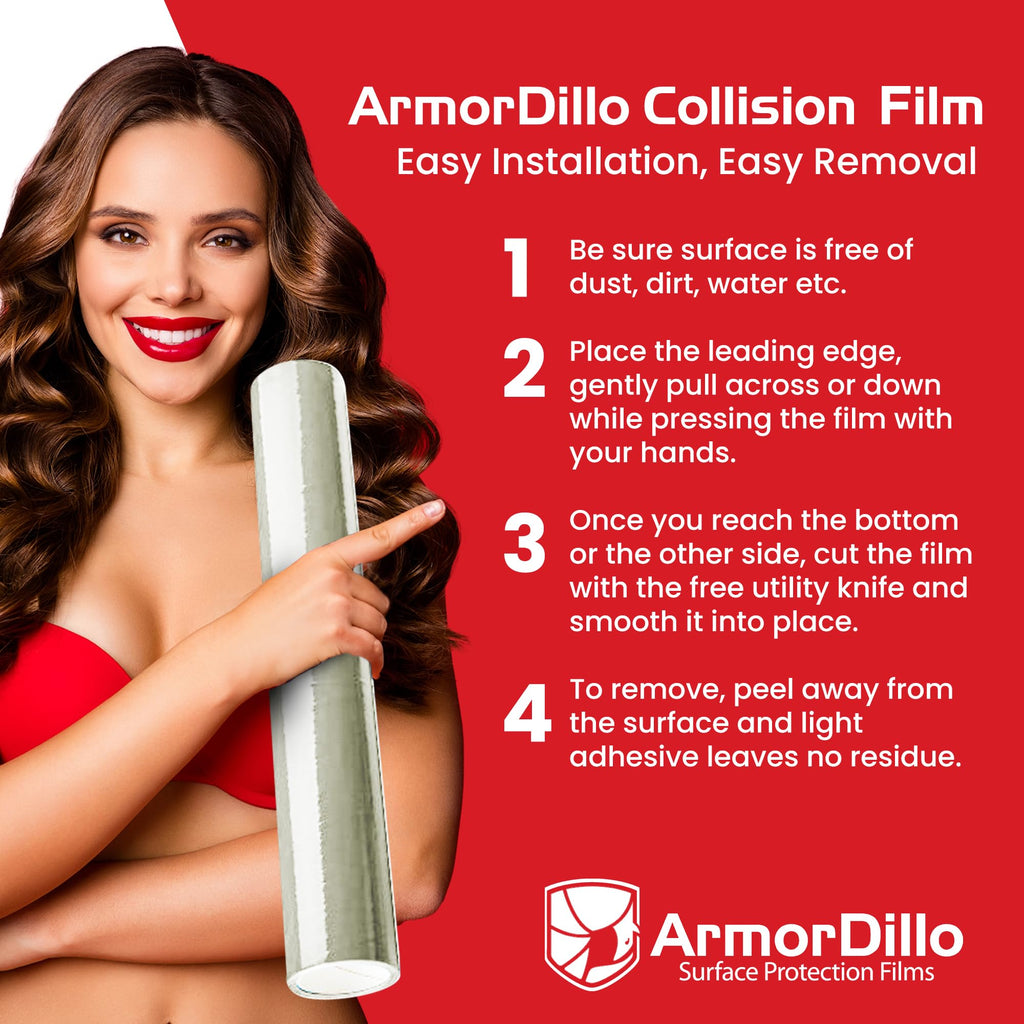 39.22 Per Roll Free Utility Knife ArmorDillo High Tack Collision Wrap - 5 Rolls (1Case) 3 Mil 3Ply Self Adhesive Crash Wrap for Cars, Collision, Towing, 60 Day UVI Protect - 36" x100ft