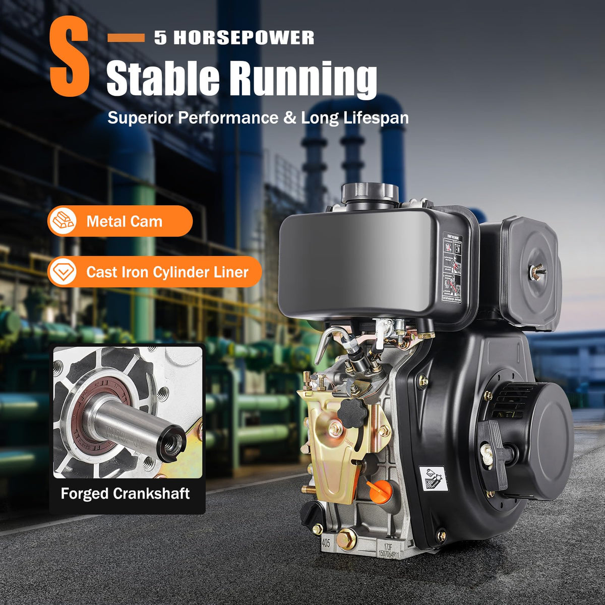 5HP 247CC 4-Stroke Diesel Engine, 3600r/min Air Cooled Vertical Shaft Motor Heavy Duty Machinery Generators Upright Manual Small Diesel Engine for Micro Tillers Water Pumps Irrigation Drainage Machine