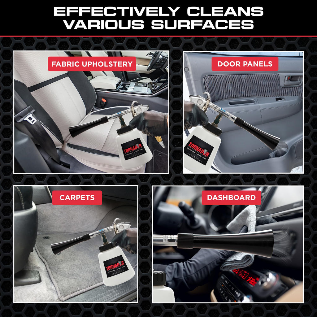Tornador Black Z-020 Car Detailing Tool Includes 32oz Reservoir | Professional High-Pressure Cleaning Gun for Auto Interiors | Adjustable Air Regulator | Low Noise & Air Consumption | Durable Design