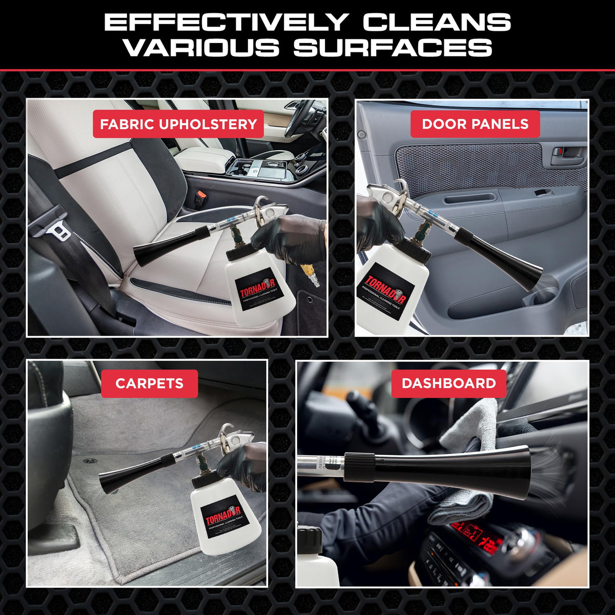 Tornador Black Z-020 Car Detailing Tool Includes 32oz Reservoir | Professional High-Pressure Cleaning Gun for Auto Interiors | Adjustable Air Regulator | Low Noise & Air Consumption | Durable Design