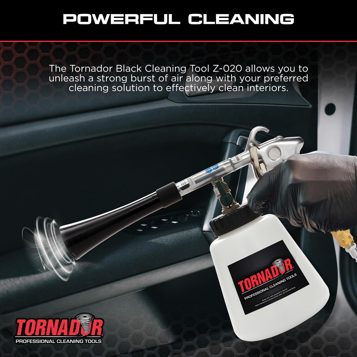 Tornador Black Z-020 Car Detailing Tool Includes 32oz Reservoir | Professional High-Pressure Cleaning Gun for Auto Interiors | Adjustable Air Regulator | Low Noise & Air Consumption | Durable Design