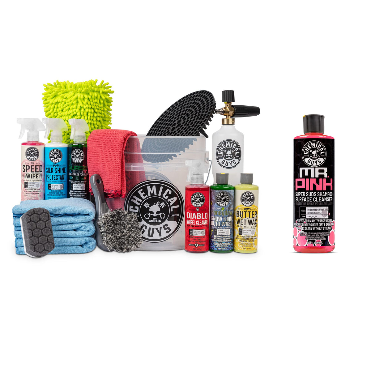Chemical Guys CWS_402FC 16-Piece Arsenal Builder Carwash Kit, Foam Cannon, Bucket (6) 16 oz Car Care Cleaning Chemicals (Works w/Pressure Washers) with Mr. Pink Foaming Car Wash Soap, 16 oz