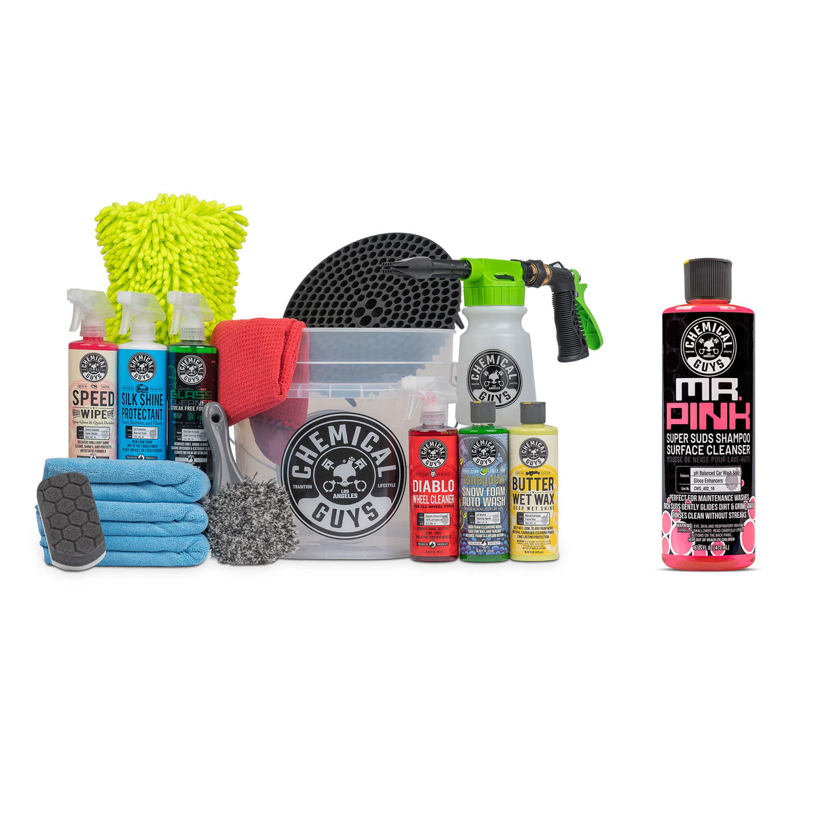 Chemical Guys CWS_402FC 16-Piece Arsenal Builder Carwash Kit, Foam Cannon, Bucket (6) 16 oz Car Care Cleaning Chemicals (Works w/Pressure Washers) with Mr. Pink Foaming Car Wash Soap, 16 oz