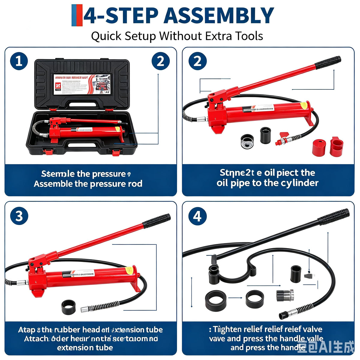 10 Ton Porta Power Hydraulic Jack Ram Kit - Hand Pump, 3.9/4.7 ft