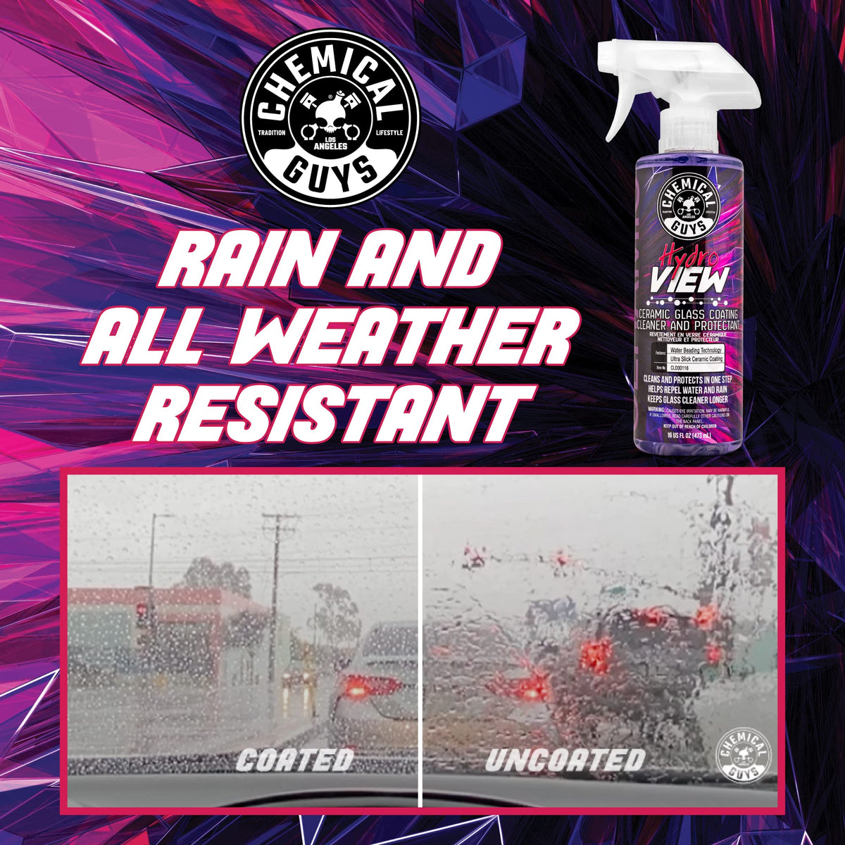 Chemical Guys, HydroView Ceramic Glass Cleaner & Coating for Windows, 16 Fl Oz (Pack of 12)