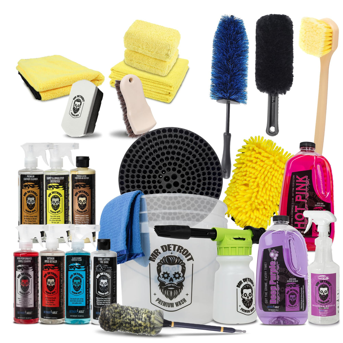 Mr. Detroit - 24pc Car Wash Kit with Foam Blaster, Bucket & Filter
