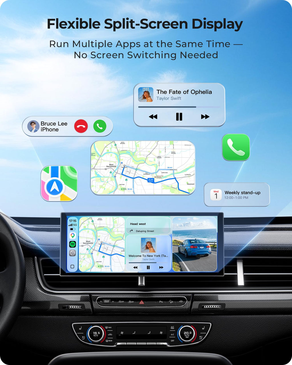 10.26" Wireless 60FPS CarPlay Screen with 4K Dash Cam & HD Backup Camera