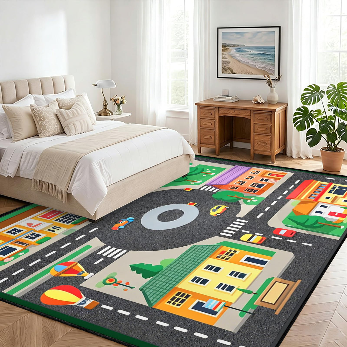 Kids Educational Area Rug 6x9, Kids Car Road Playroom Rug