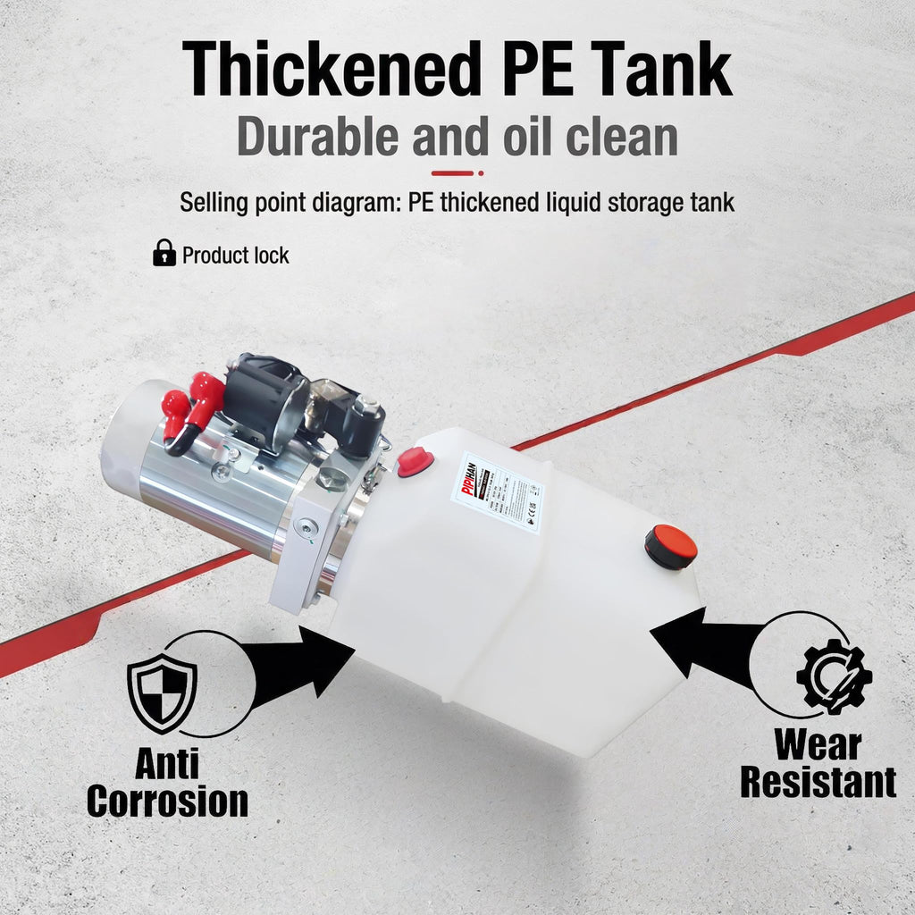 Single Acting Hydraulic Pump 6 Quart Hydraulic Power Unit 12V DC Hydraulic Pump (Plastic Oil Reservoir Single Acting 3200 PSI) SAE#6 Connector for Dump Trailer Car Lifting
