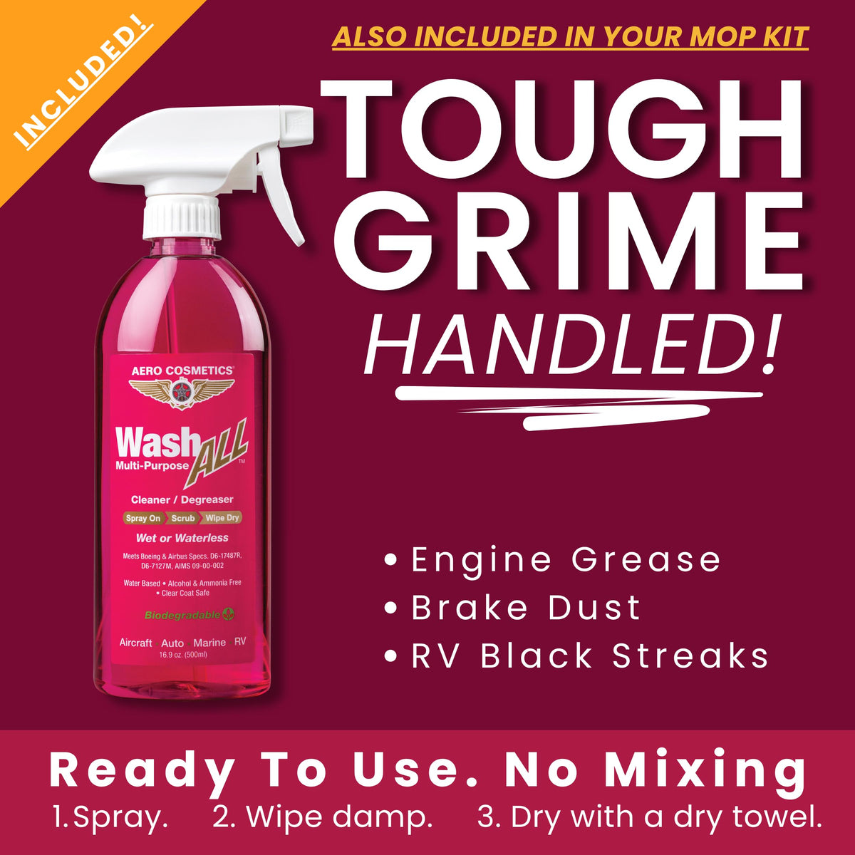 Aero Cosmetics Waterless RV Wash Wax Mop Kit, 9 ft Pole, Boat Aircraft
