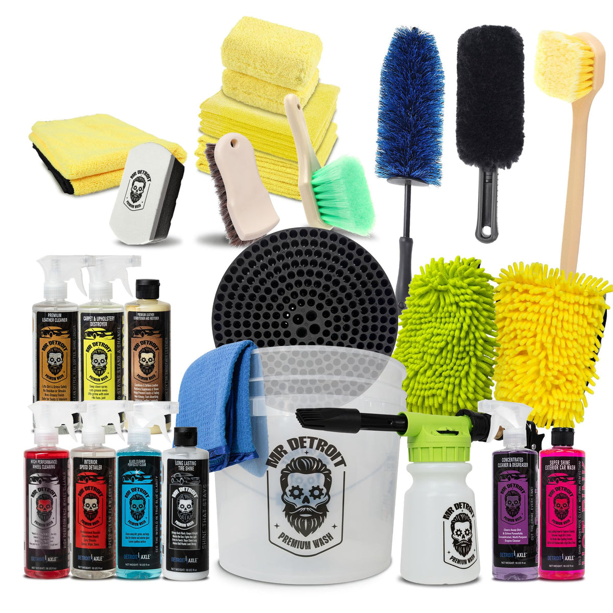 Mr. Detroit - 25pc Car Wash Kit with Car Care Cleaners, Car Wash Gloves