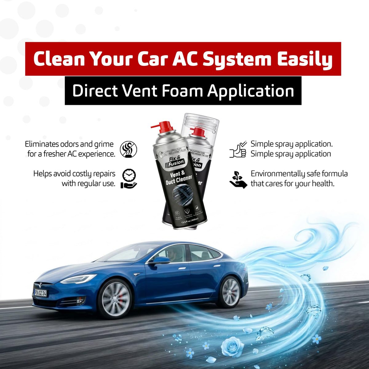 FIX & FUSION A/C Vent and Duct Cleaner (13.5 oz)| Foaming Spray for Car Air Conditioner | Freshens & Cleans Dust Build-Up | Fast, No-Rinse Formula | Automotive HVAC Refresher & Detailer (12 Pack)