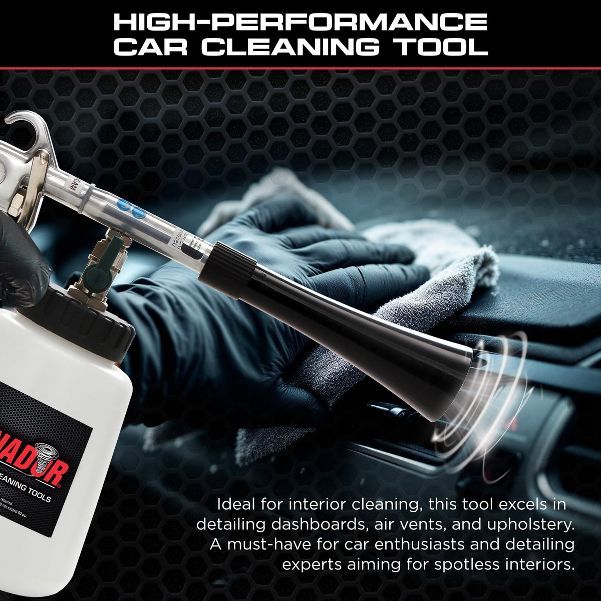 Tornador Black Z-020 Car Detailing Tool Includes 32oz Reservoir | Professional High-Pressure Cleaning Gun for Auto Interiors | Adjustable Air Regulator | Low Noise & Air Consumption | Durable Design