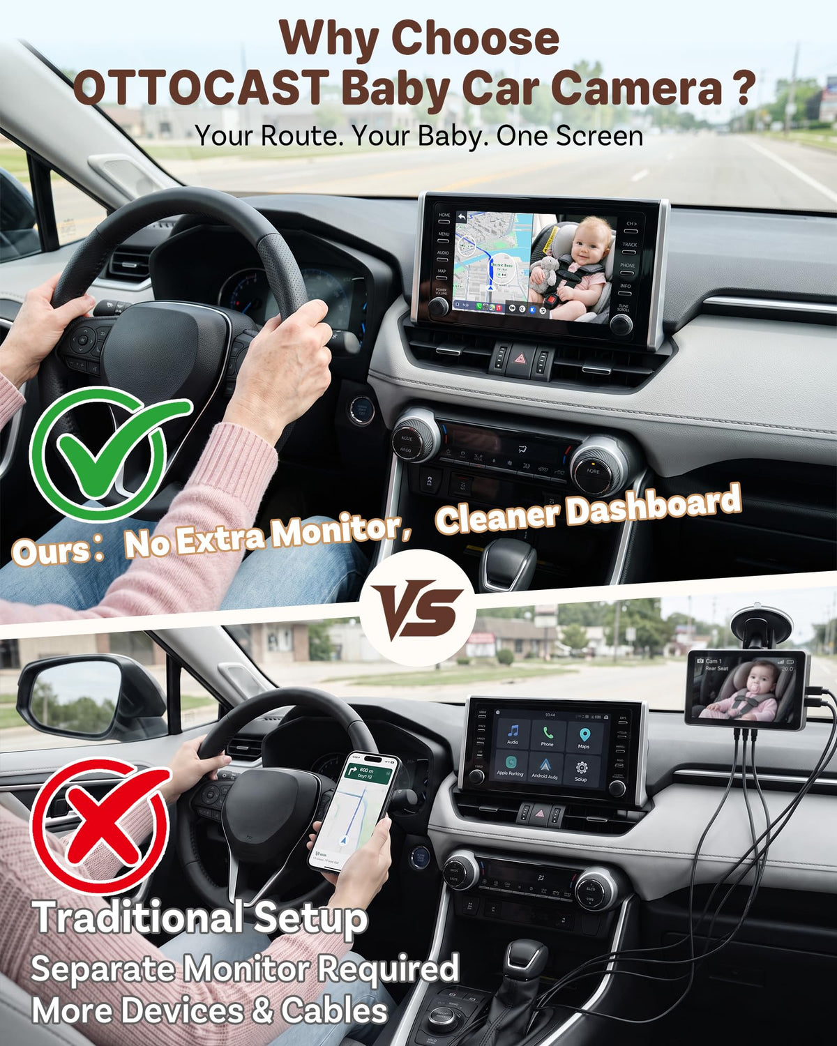 OTTOCAST Cabin Care Baby Car Camera, 1080P Rear Seat Monitor