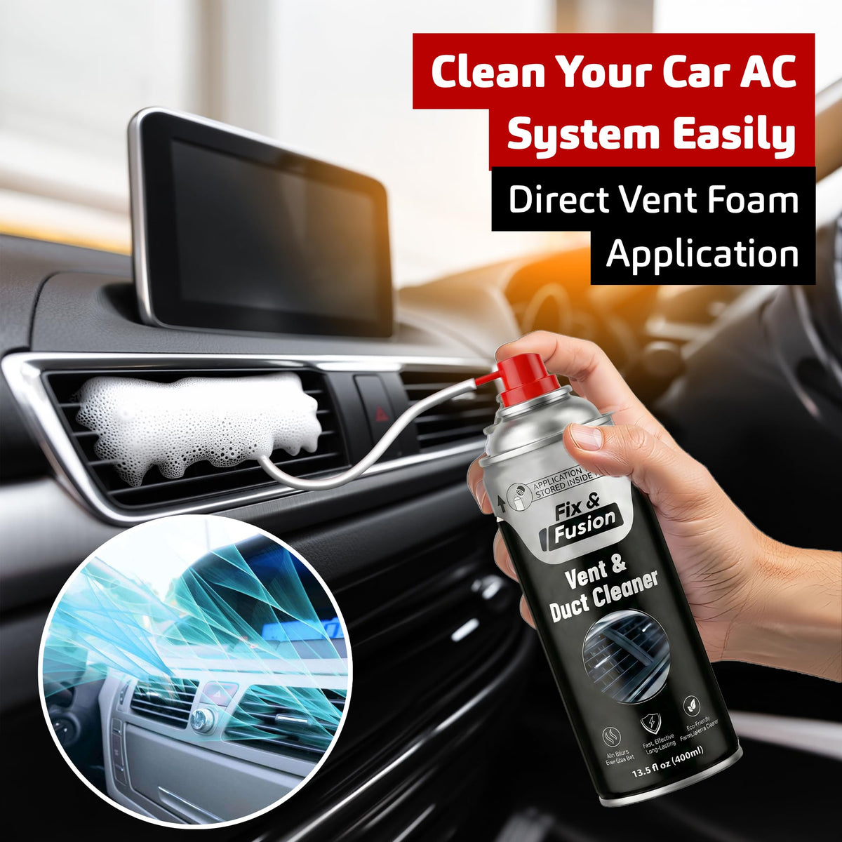 FIX & FUSION A/C Vent and Duct Cleaner (13.5 oz)| Foaming Spray for Car Air Conditioner | Freshens & Cleans Dust Build-Up | Fast, No-Rinse Formula | Automotive HVAC Refresher & Detailer (12 Pack)
