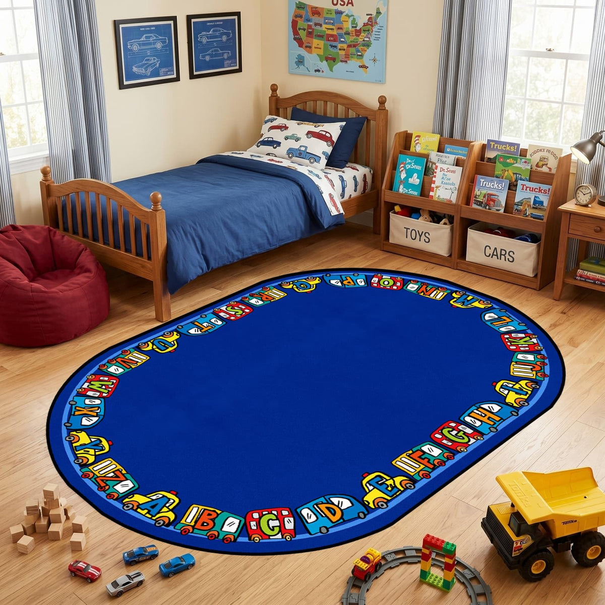 7x10ft Dual Lane Race Track Children Rug for Bedroom Black and White Checkered Start Line Car Rug Play Mat Non-Slip Easy Care Low-Pile Carpet for Racing Car Party Decor