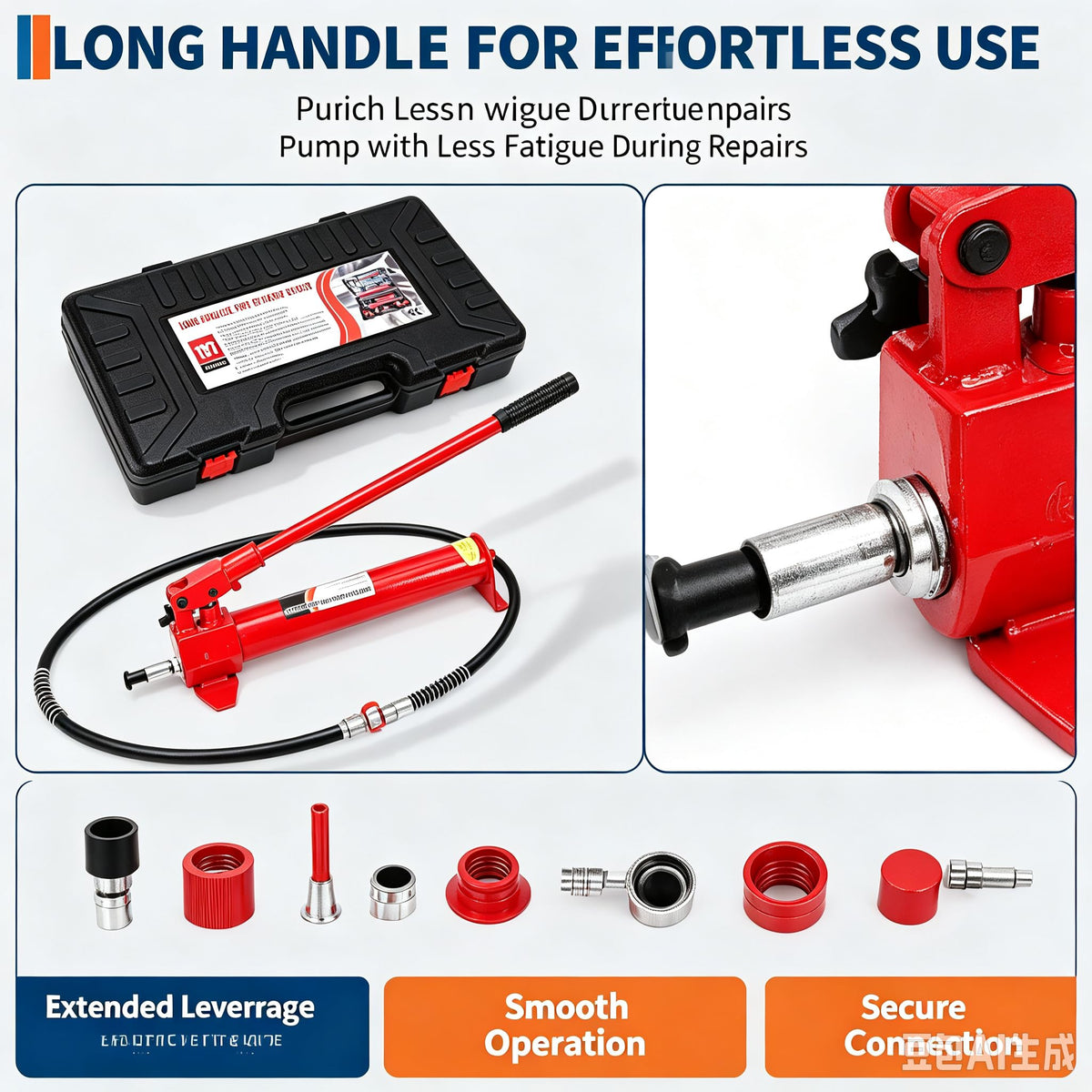 10 Ton Porta Power Hydraulic Jack Ram Kit - Hand Pump, 3.9/4.7 ft