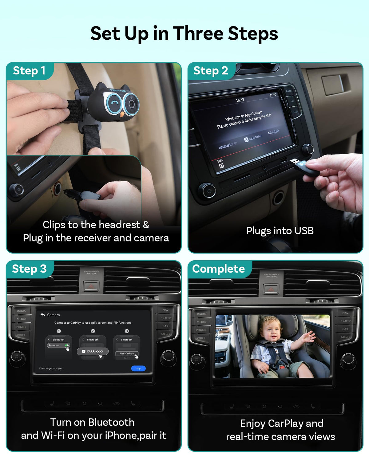 OTTOCAST Baby Car Camera 2026 with Wireless CarPlay Adapter