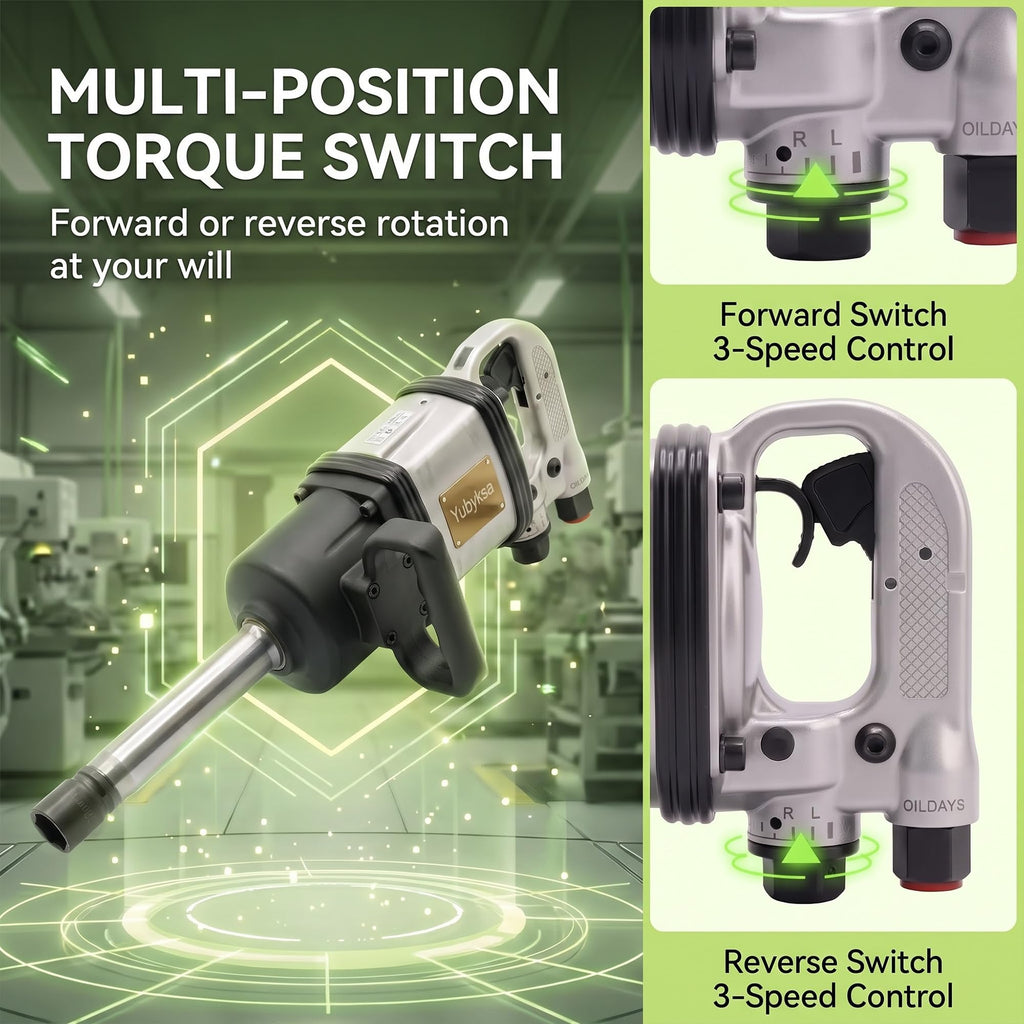 1" Air Impact Wrench, 1770 ft-lbs Heavy Duty Pneumatic Impact Gun with 9" Extended Anvil, Pinless Single Hammer, D-Handle, Includes 38mm & 41mm Sockets, for Semi-Truck & Heavy Equipment