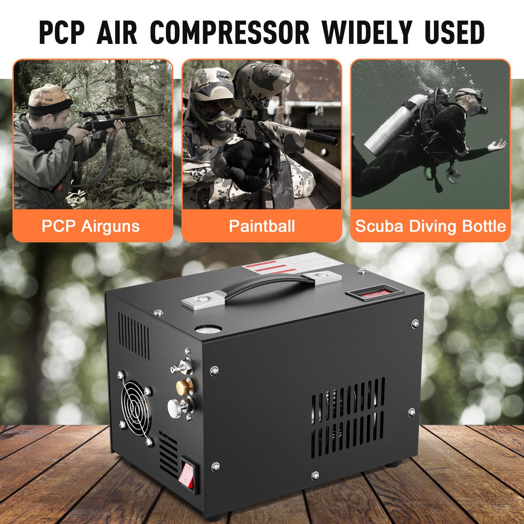 PCP Air Compressor, 4500PSI/30Mpa Scuba Tank Compressor, DC12V/AC120V PCP Airgun Compressor Manual-stop, Oil/Water-Free High Pressure Air Compressor Pump for Paintball, Air Rifle