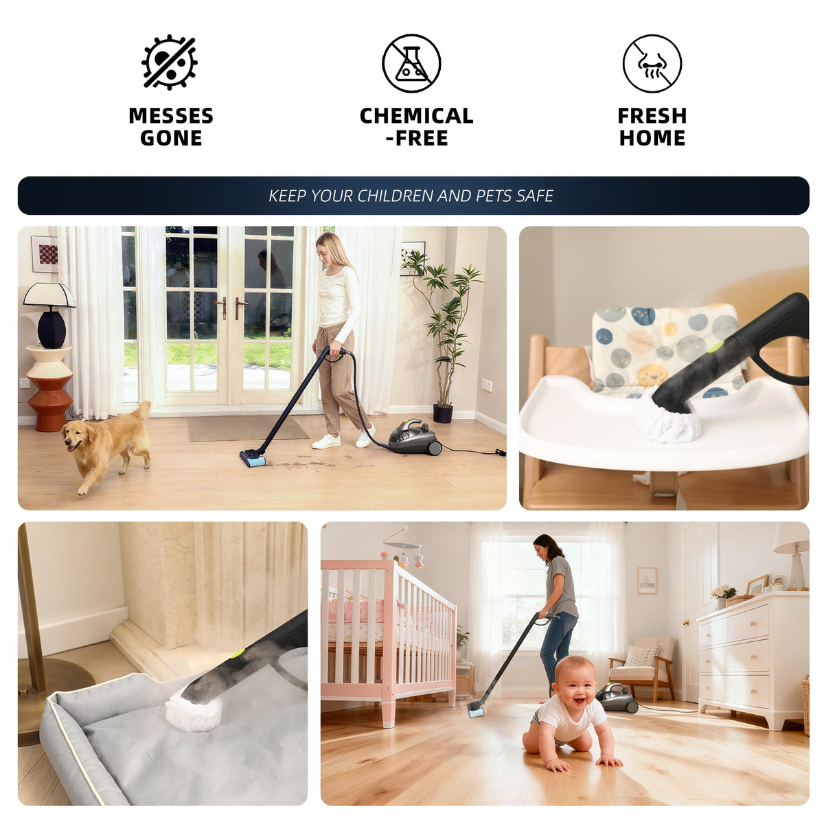 Heavy-Duty Steam Cleaner for Home, 1500W High Pressure with 22 Accessories
