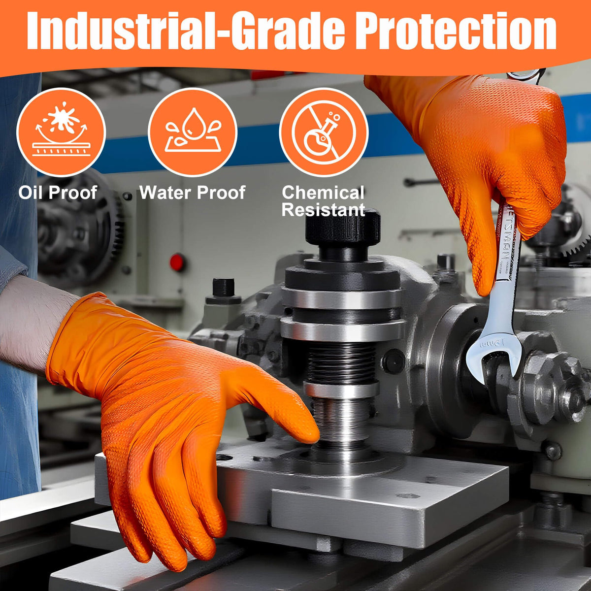 TREEGO 10 Mil Orange Nitrile Mechanic Gloves, Diamond Grip, 1000 Count M